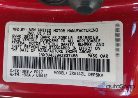 2010 Toyota Corolla S из США, поврежденный, VIN 1NXBU4EE9AZ337488